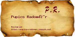 Pupics Radomér névjegykártya